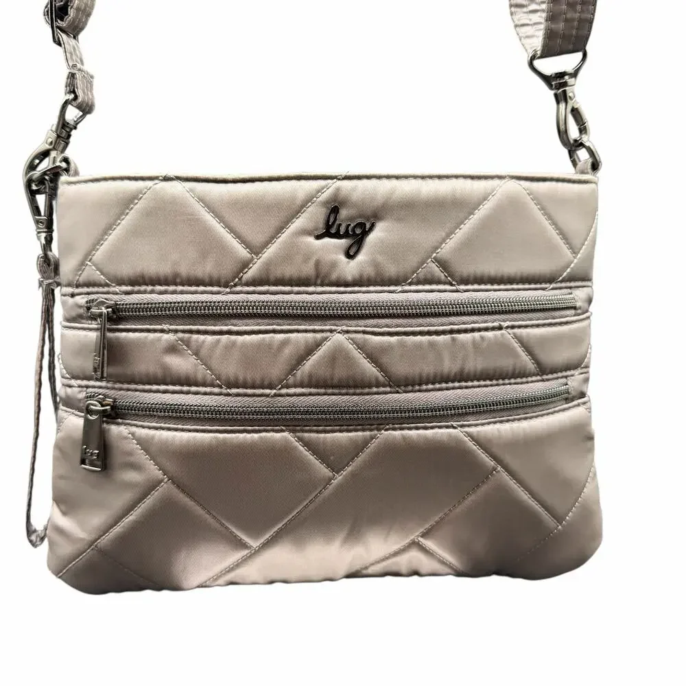 Lug Quilted Champagne Crossbody Bag Multi Zip Nylon Travel Purse